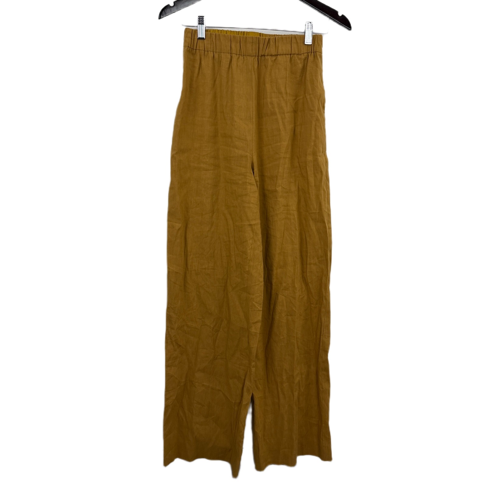 Cuyana Pants Womens Xs Honey Linen Tencel Wide Leg High Rise Mustard 26x30 Euc